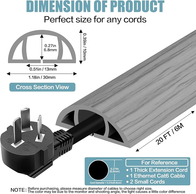 Floor Cord Cover Self Adhesive Cord Hider, 20FT Cable Management, Extension - Image 2