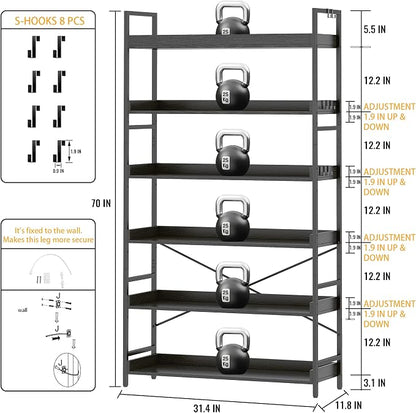 HCHQHS Bookshelf, Adjustable Industrial Bookcase, Vertical Tall Book Shelf - Image 3