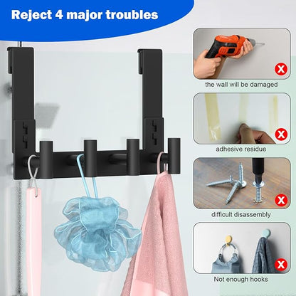 PMMASTO No-Drill Extra Long Shower Hooks, Fits 3/8" Thick Door, Heavy Duty - Image 4