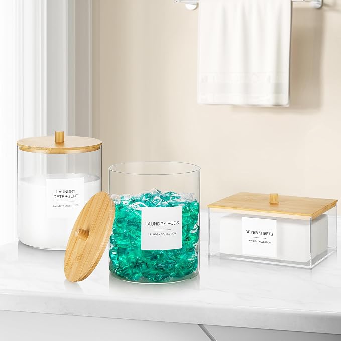 3 Pack Glass Jars and Acrylic Dryer Sheet Holder, Laundry Pods Container - Image 5