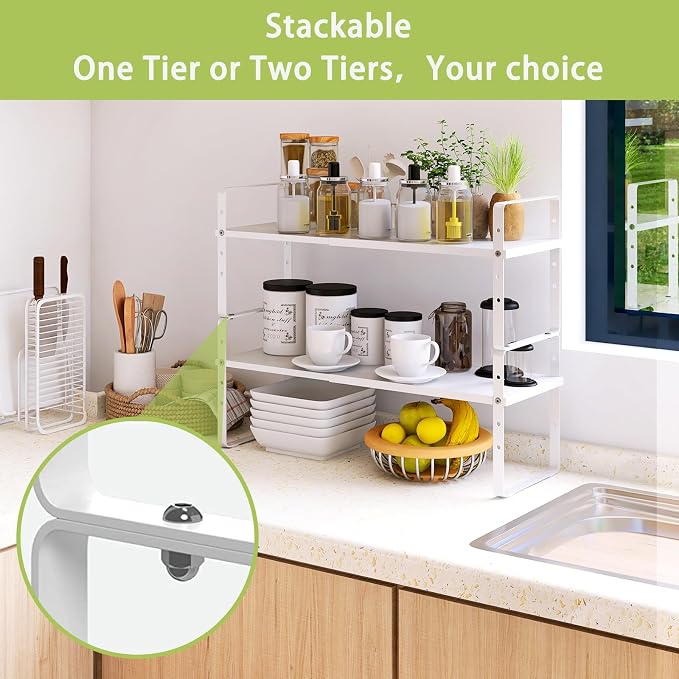 Across-Star Expandable Cabinet Shelf Organizer Rack, Stackable Kitchen Counter - Image 2