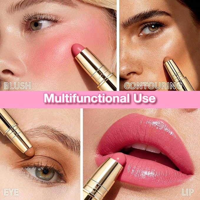 evpct 2In1 Blush Contour Multiuse Makeup Stick, Rose & Warm Nude Brown Creamy - Image 4