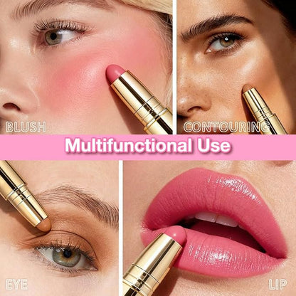 evpct 2In1 Blush Contour Multiuse Makeup Stick, Rose & Warm Nude Brown Creamy - Image 4