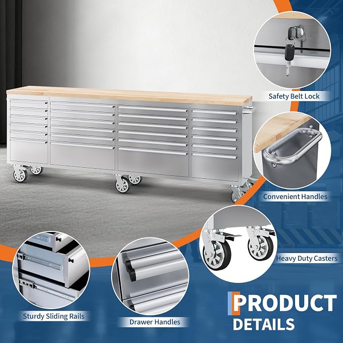 GarveeTech 96-Inch Heavy-Duty Rolling Tool Chest & Mobile Workbench, 24 Drawers - Image 2
