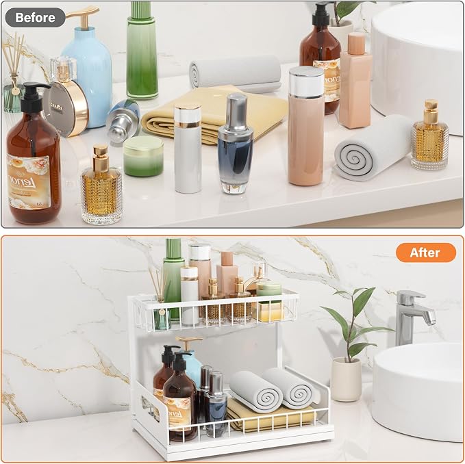 Under Sink Organizer 2 Tier, Pull Out Drawer Slides Under Sink Storage - Image 5