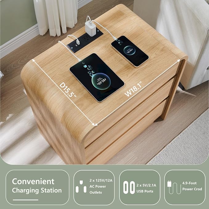 25" Tall Modern Nightstand Set of 2, 23.6" Wide Wood Bedside Table - Image 4