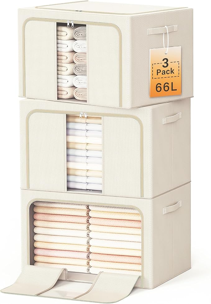 Clothes Storage Bins with Metal Frame, Foldable Clothes Organizers Storage by LeArex
