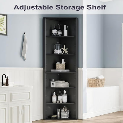 6 Tier Corner Shelf with Adjustable Shelf, Freestanding Corner Display Storage - Image 3
