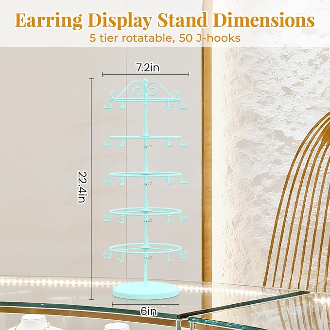 EsLuker.ly Earring Holder Organizer Rotating Display Tree Stand, Adjustable - Image 4