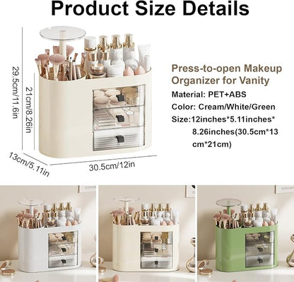 DASITON Makeup Organizer with 3 Drawers, Automatic Lifting Makeup Brush Holder - Image 6