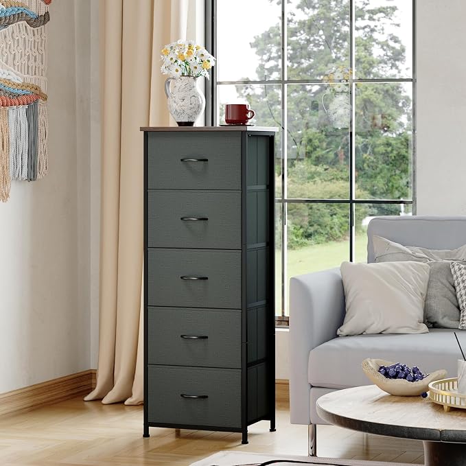 Somdot Tall Dresser for Bedroom, 5 Drawer Storage Cabinet, Charcoal Grey | - Image 4