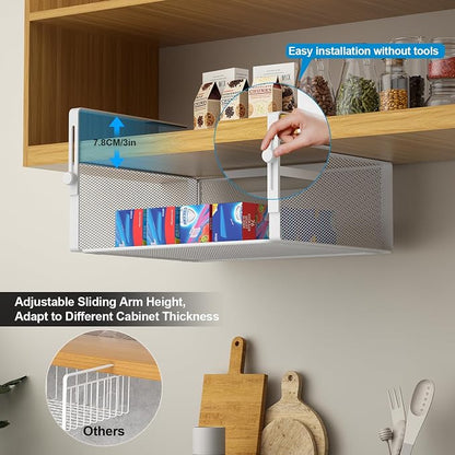 AmonHouseware 2Pack Under Shelf Basket, Adjustable Hanging Holder, Slide-in - Image 2