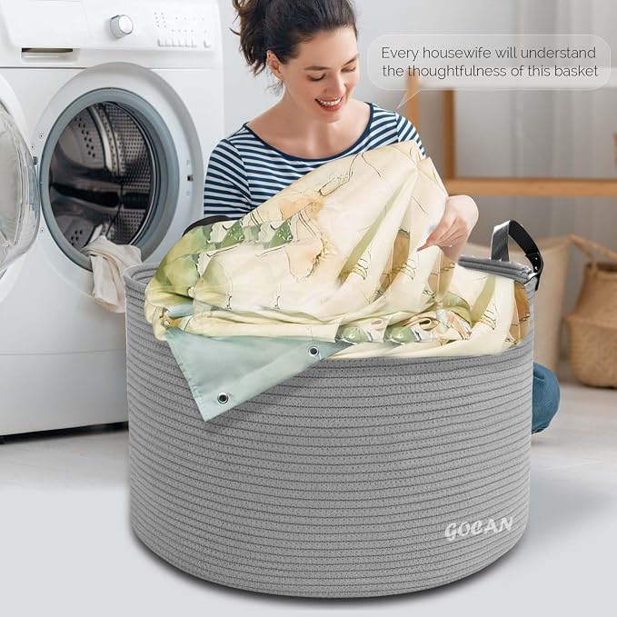 Extra Large Storage Laundry Basket 22" X 22"X 14" Cotton Rope Woven Basket - Image 4