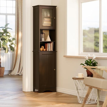 Gizoon Tall Bathroom Storage Cabinet | Freestanding Linen Cabinet - Image 8