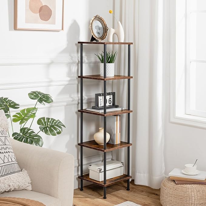HOOBRO 5-Tier Corner Shelf Stand, Corner Square Rack Display Shelf, Tall - Image 5