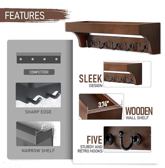 Walnut Wood Key Holder Wall Mount - Image 6