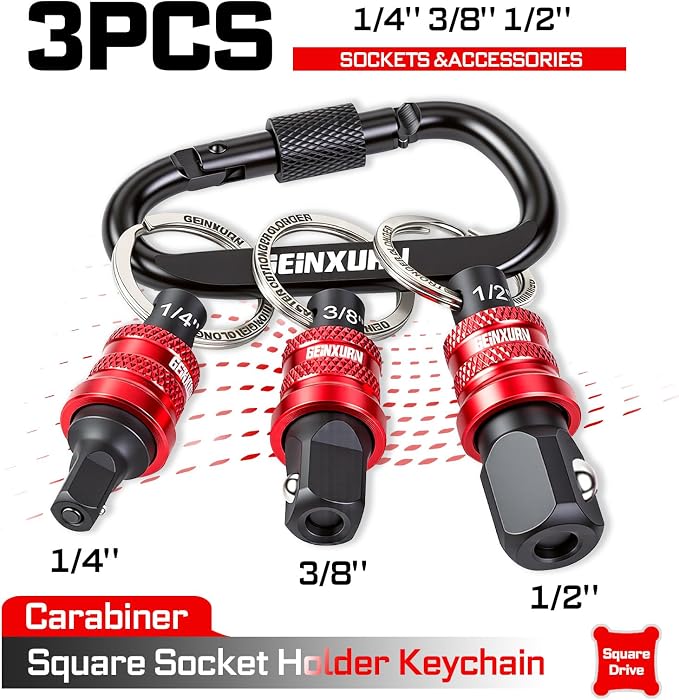 Geinxurn 3Pcs Socket Holder Keychain, 1/4"3/8"1/2" Drive Quick Release & Quick - Image 2