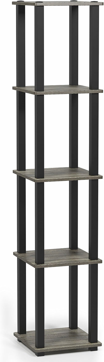 FURINNO Turn-S-Tube 5-Tier Corner Square Rack Display Shelf, French Oak by Furinno-FitsYourSpaceFitsYourBudget