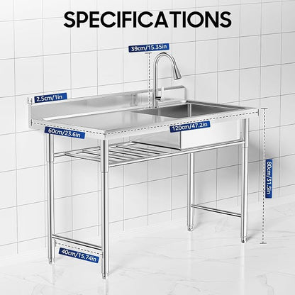 Freestanding Commercial Utility Sink, 47.2 * 23.6 * 31.5in Industrial Kitchen - Image 9