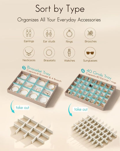 VLANDO Stackable Jewelry Tray, Drawer Organizer, 40-Grid Display, Toffee | 40 - Image 8