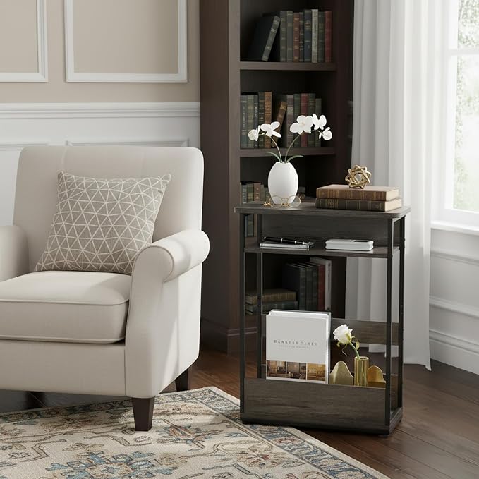 Vintage Narrow Side Table with Storage Shelf, 3 Tier Slim End Table Modern Sofa - Image 6