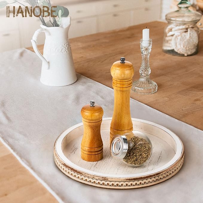 Hanobe Decorative Tray for Coffee Table: 10.5-Inch Round Whitewashed Wood Tray - Image 9