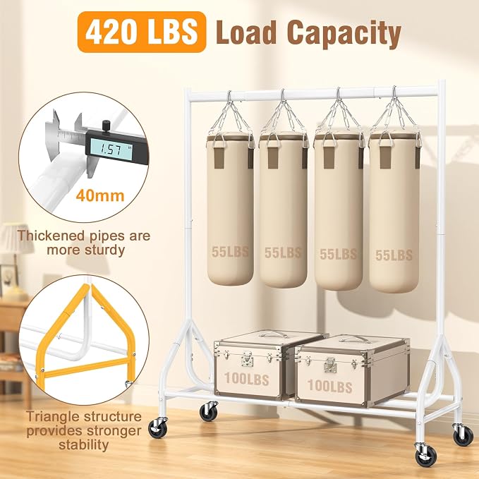EAGMAK Heavy Duty Clothes Rack Load 420 LBS, 47.2" Long Rolling Garment Rack - Image 3