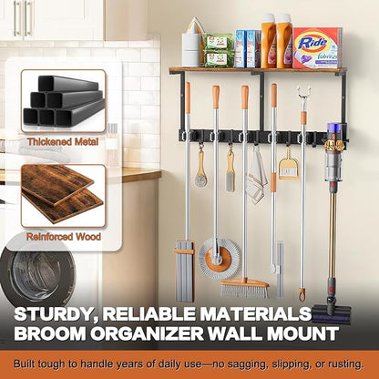 Broom Holder Wall Mount with Cleaning Supplies Organizer, Laundry Room - Image 7