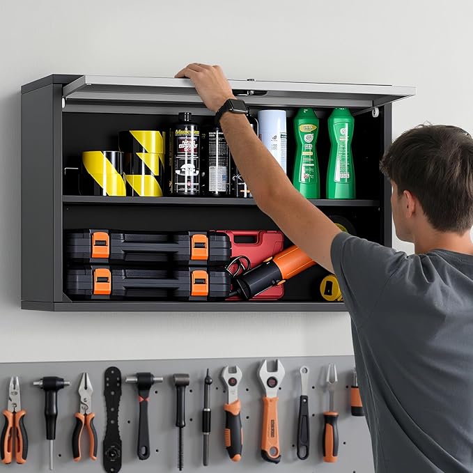 VEVOR Metal Wall Cabinet, 30.31 x 12.01 x 19.69 Inch, Floating Garage Tool - Image 2