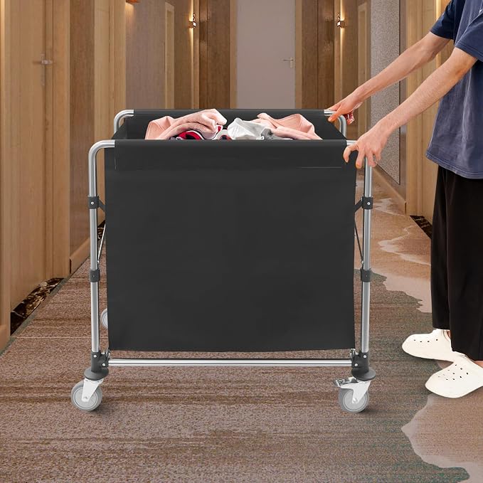 Commercial Laundry Cart with Wheels, Folding Laundry Hamper Cart, Heavy Duty - Image 9