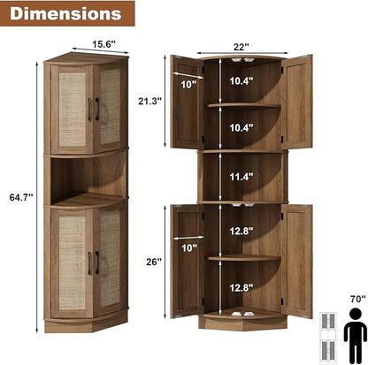 Tall Corner Cabinet, 64.7" Rattan Corner Storage Cabinet - Image 2