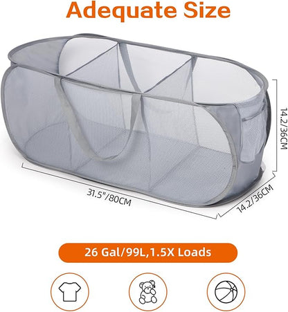 Durable Collapsible Foldable Pop Up Laundry Hamper, Sturdy 3 Compartments - Image 4