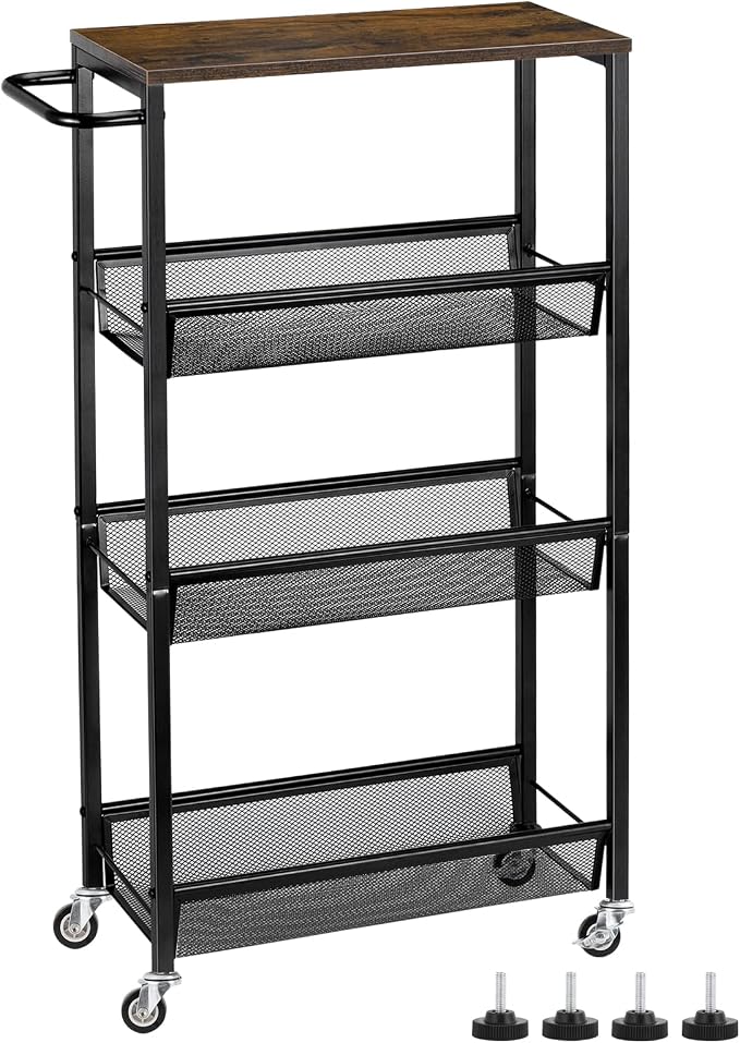 MOOACE Slim Storage Cart, 4 Tier Rolling Kitchen Shelving Unit on Wheels Mobile by MOOACE