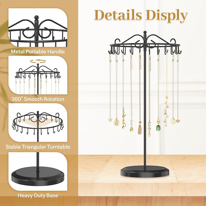 MODOWEY Rotating Necklace Holder Organizer Display Stand - Image 4