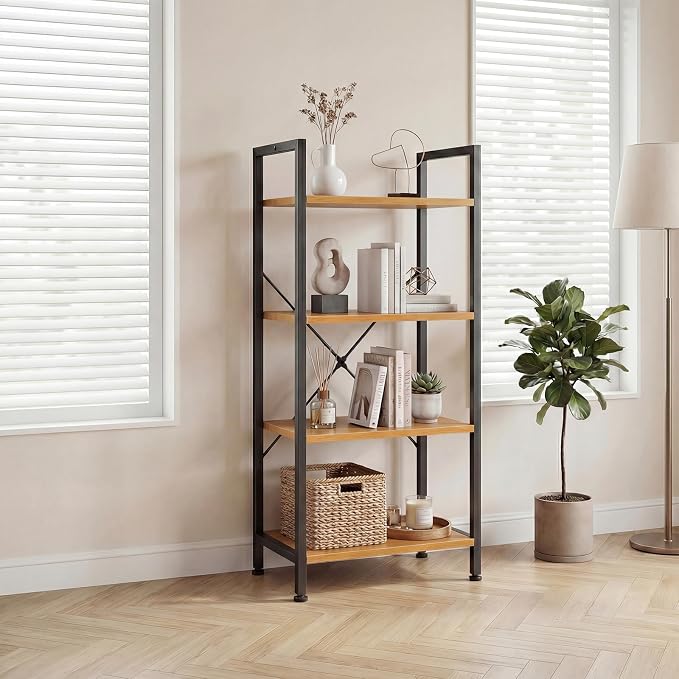 DUMOS 4 Tiers Open Bookshelf, Classic Freestanding Tall Display Shelf, Sturdy - Image 2