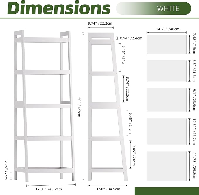 Bookshelf, 5 Tier Ladder Bookcase - Image 3