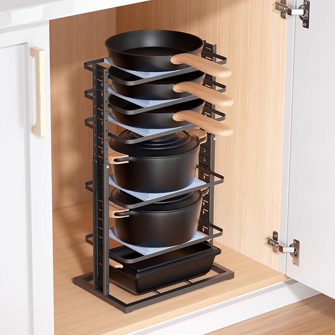 LAMU Pots and Pans Organizer for under Cabinet, 6-Tier Heavy Duty Pan Pot by YourHome-OrganizationHelper