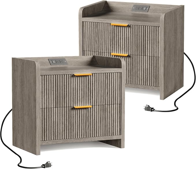 Fluted Nightstand Set of 2, 23.6" Modern Night Stand by SEPTBOT
