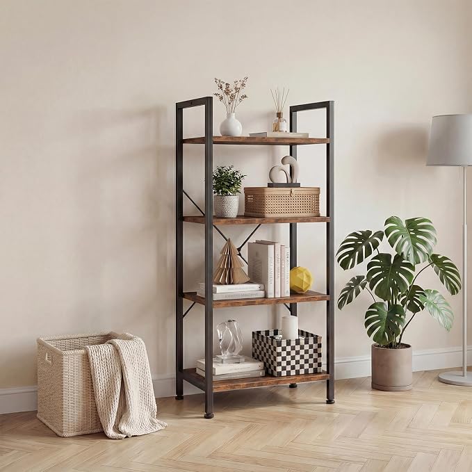 DUMOS 4-Tier Bookshelf, Tall Bookcase, Storage Organizer | Open Storage Display - Image 7