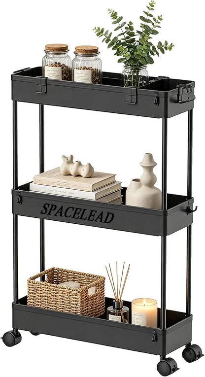 SPACELEAD Slim Storage Cart 3 Tier, Bathroom Organizer Rolling Utility by Home