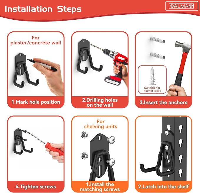 WALMANN 12 PCS Garage Storage Hooks, Wall Mount Utility Hooks - Image 5