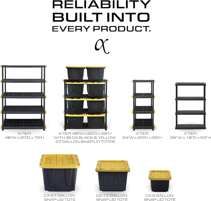 BLACK & YELLOW, 5-Tier Heavy Duty Plastic Storage Shelving Unit, 100lbs/shelf - Image 8