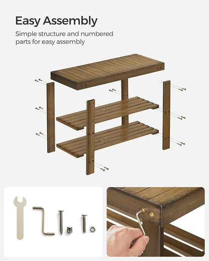 SONGMICS Shoe Rack Bench, 3-Tier Bamboo Shoe Storage Organizer, Entryway Bench - Image 9