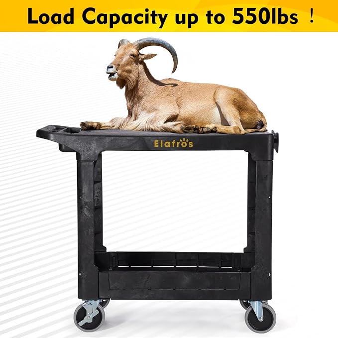 ELAFROS Heavy Duty Plastic Utility Cart, 37 x 18.8 in, Flat Top, Swivel Wheels - Image 6