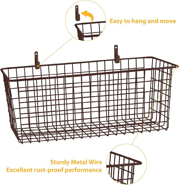 2 Sets Brown Extra Large Hanging Wall Basket - Image 3