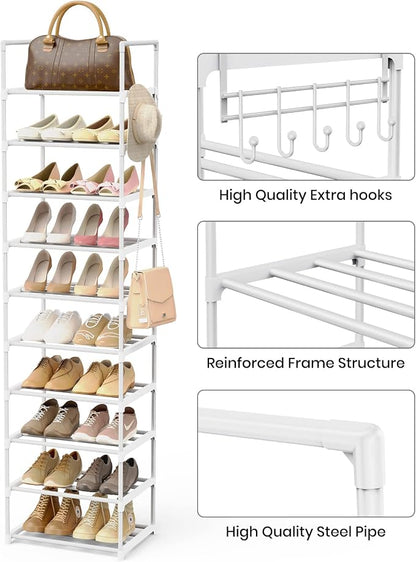 Metal Shoe Rack Organizer 10 Tiers, 20-24 Pairs Narrow Tall Shoe Racks - Image 6