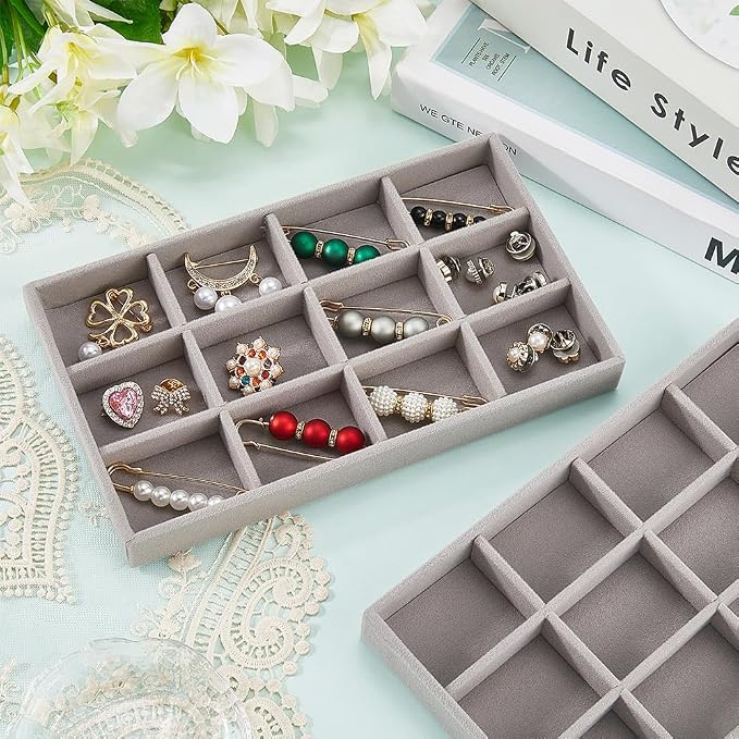 2Pcs 5 x 8.3 Inch Velvet Jewelry Trays Stackable Jewelry Organizer Removable - Image 3