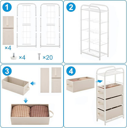 MAX Houser 4 Drawer Narrow Dresser Fabric Storage Tower Vertical Slim Storage - Image 8