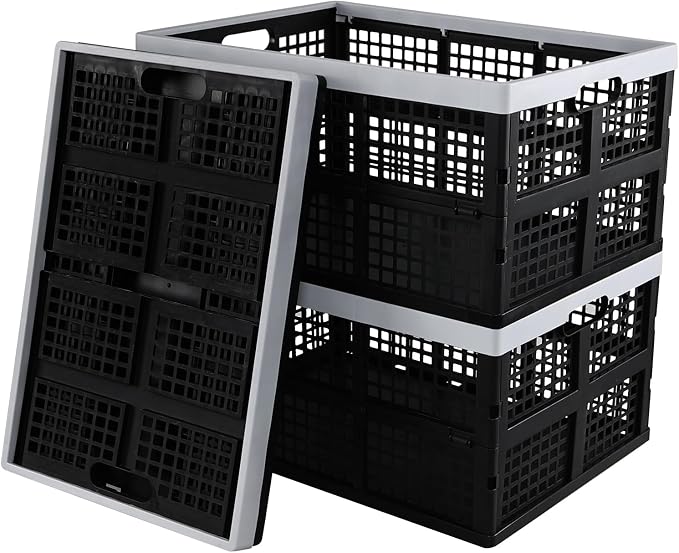 3-Pack Large Plastic Folding Storage Crates, 66 L Collapsible Storage Crates - Image 7