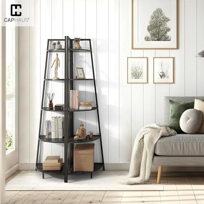 CAPHAUS 4-Tier Corner Shelf Stand, Tall Display Shelves, Ladder Corner Wood - Image 8